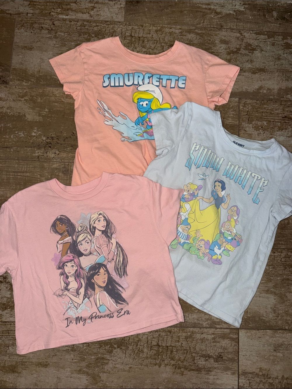 Bundle Disney Girls' Pink Princess Graphic Tee - Smurfette & Snow White Styles